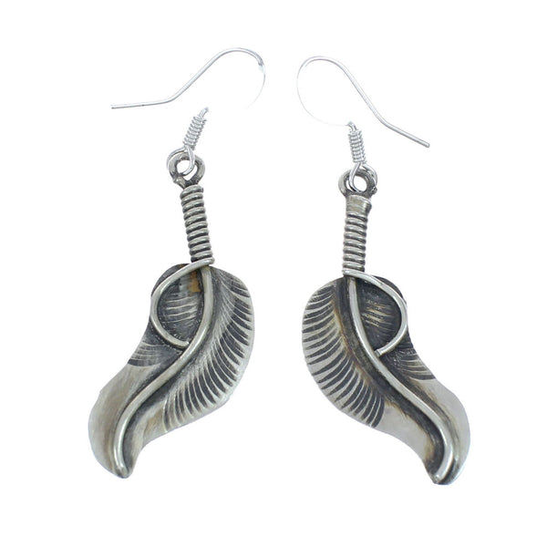 Native American Sterling Silver Feather Hook Dangle Earrings X10081