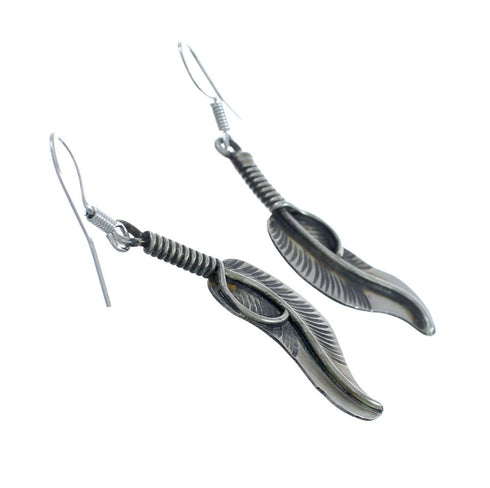 Native American Sterling Silver Feather Hook Dangle Earrings X10081
