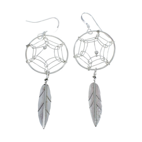 Native American Sterling Silver Feather Hook Dangle Earrings X10078