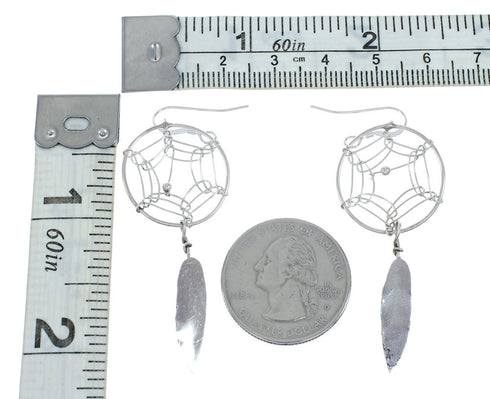 Native American Sterling Silver Feather Hook Dangle Earrings X10078