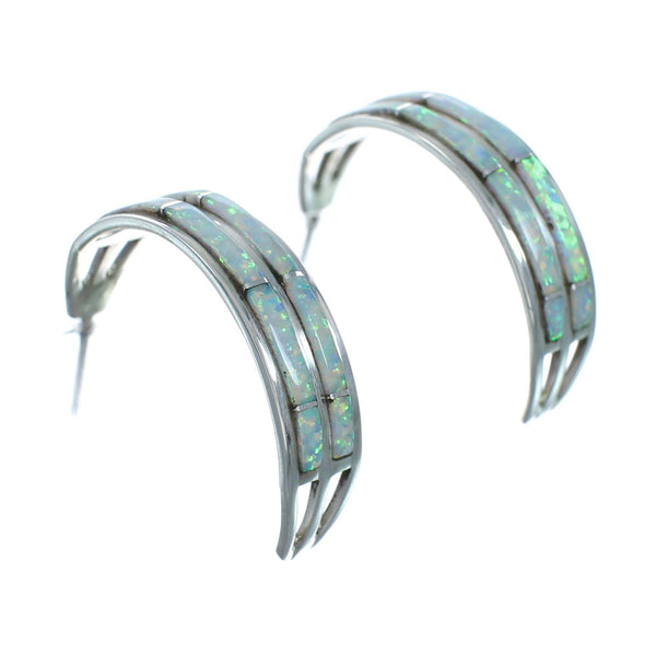 Navajo Sterling Silver And Opal Post Hoop Earrings X10051