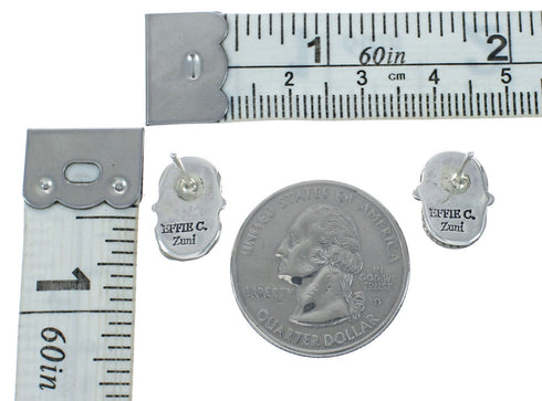 Turquoise Coral Zuni Effie Calavaza Silver Snake Post Earrings X10053