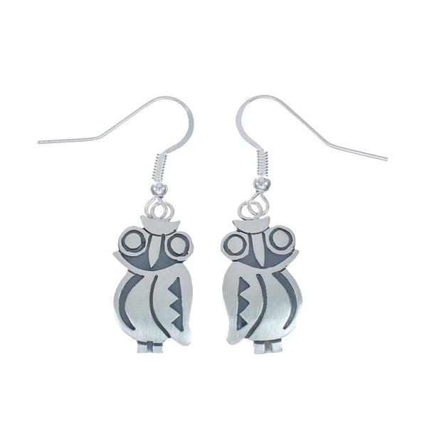 Owl Sterling Silver Navajo Hook Dangle Earrings X10074