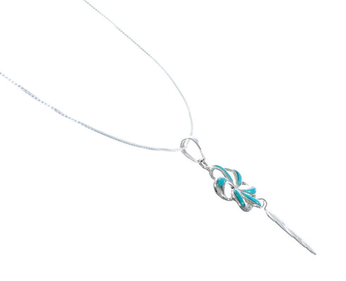 Southwest Turquoise Flower Feather Inlay Sterling Silver Snake Chain Necklace Set X10214