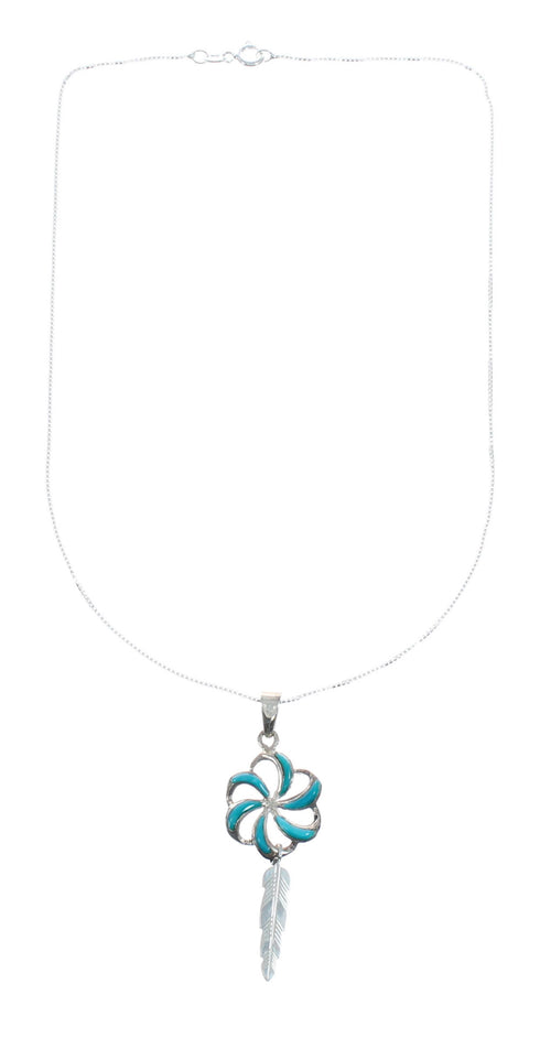 Turquoise Flower Feather Inlay Sterling Silver Snake Southwest Chain Necklace Set X10215