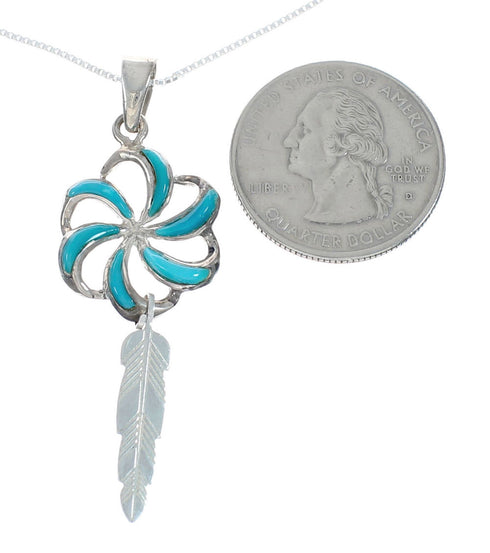 Turquoise Flower Feather Inlay Sterling Silver Snake Southwest Chain Necklace Set X10215