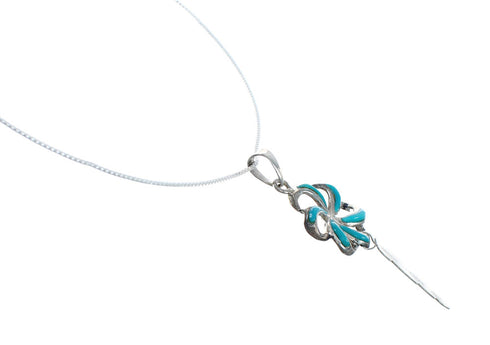 Turquoise Flower Feather Inlay Sterling Silver Snake Southwest Chain Necklace Set X10215