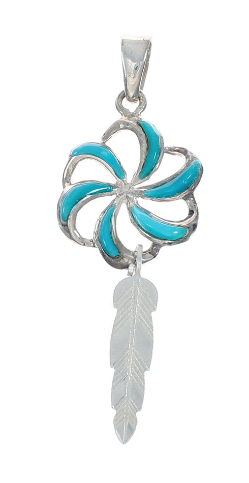 Turquoise Flower Feather Inlay Sterling Silver Snake Southwest Chain Necklace Set X10215
