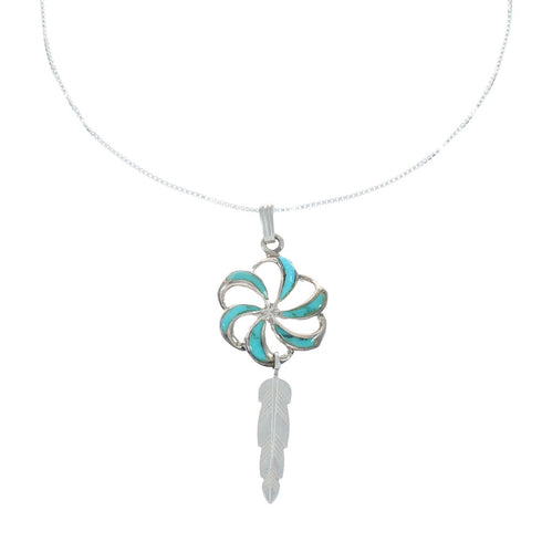 Flower Feather Turquoise Inlay Sterling Silver Snake Southwest Chain Necklace Set X10216