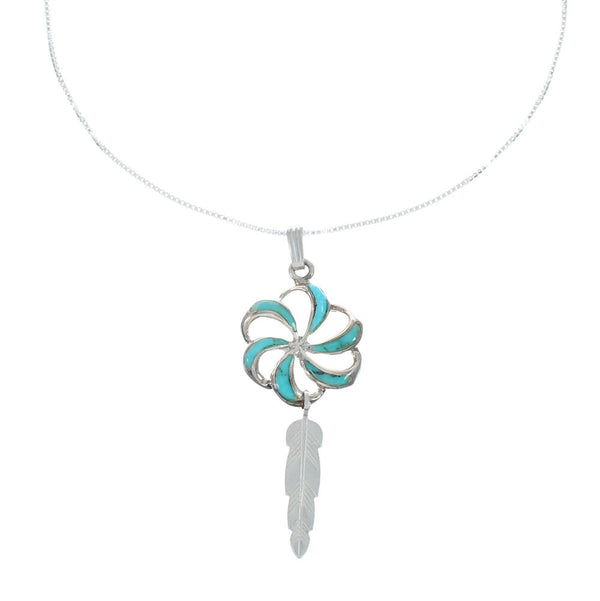 Flower Feather Turquoise Inlay Sterling Silver Snake Southwest Chain Necklace Set X10216