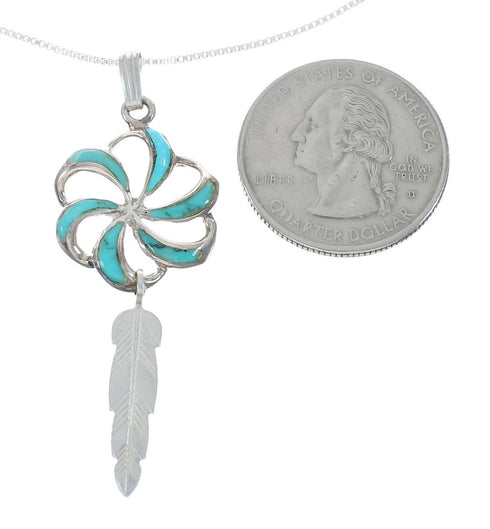 Flower Feather Turquoise Inlay Sterling Silver Snake Southwest Chain Necklace Set X10216