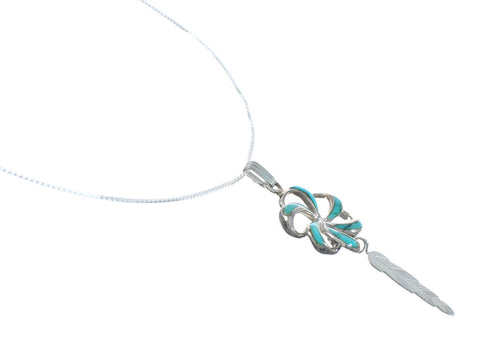 Flower Feather Turquoise Inlay Sterling Silver Snake Southwest Chain Necklace Set X10216