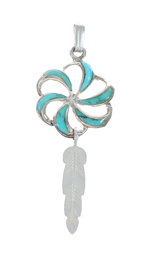 Flower Feather Turquoise Inlay Sterling Silver Snake Southwest Chain Necklace Set X10216