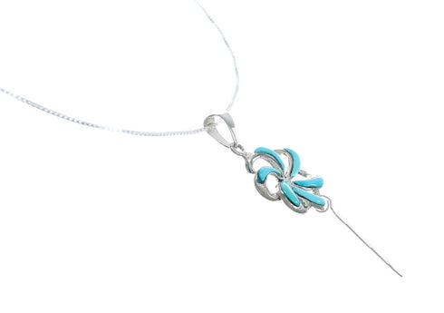 Southwest Flower Feather Turquoise Inlay Sterling Silver Snake Chain Necklace Set X10217