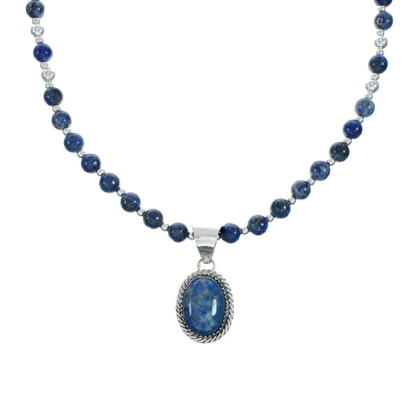 Denim Lapis Pendant Sterling Silver Bead Necklace Set X10219