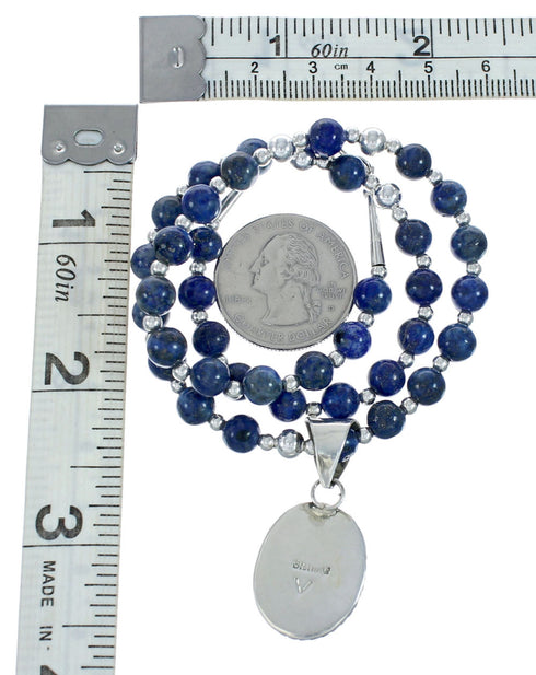 Denim Lapis Pendant Sterling Silver Bead Necklace Set X10219