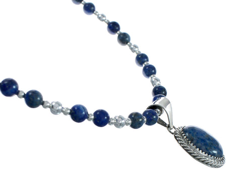 Denim Lapis Pendant Sterling Silver Bead Necklace Set X10220