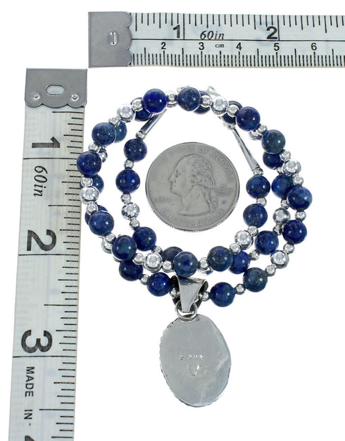 Denim Lapis Pendant Sterling Silver Bead Necklace Set X10220