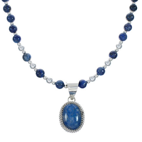 Denim Lapis Pendant Sterling Silver Bead Necklace Set X10221