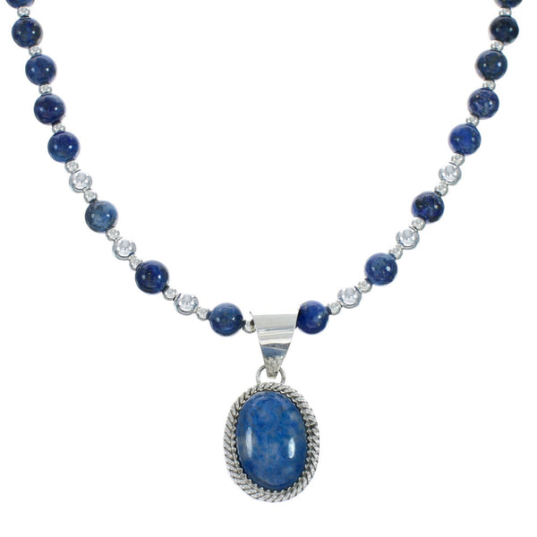Denim Lapis Pendant Sterling Silver Bead Necklace Set X10221