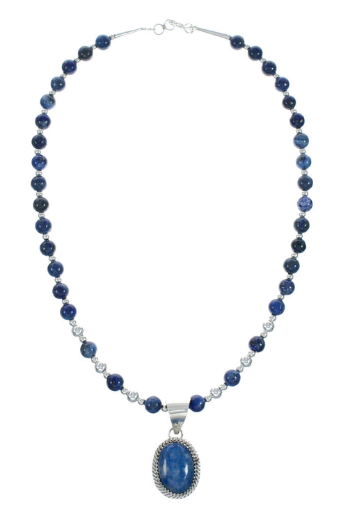 Denim Lapis Pendant Sterling Silver Bead Necklace Set X10221