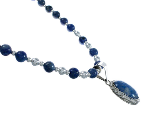 Denim Lapis Pendant Sterling Silver Bead Necklace Set X10221