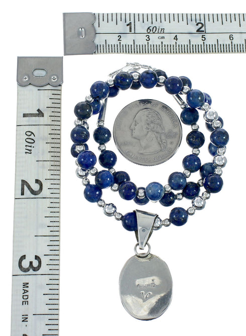 Denim Lapis Pendant Sterling Silver Bead Necklace Set X10221