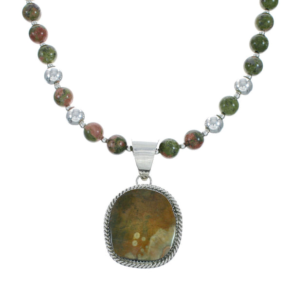 Sterling Silver Multicolor Jasper Native American Bead Necklace X10226
