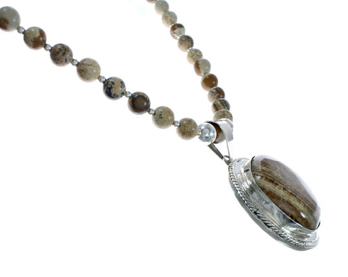 Sterling Silver Native American Picture Rock Bead Necklace Set X10224