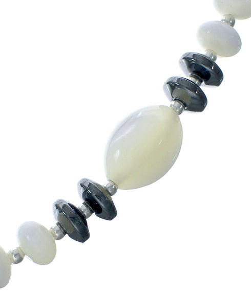 Hematite and Mother of Pearl Genuine Sterling Silver Bead Necklace X10227