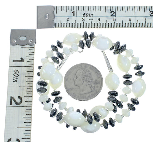 Hematite and Mother of Pearl Genuine Sterling Silver Bead Necklace X10227