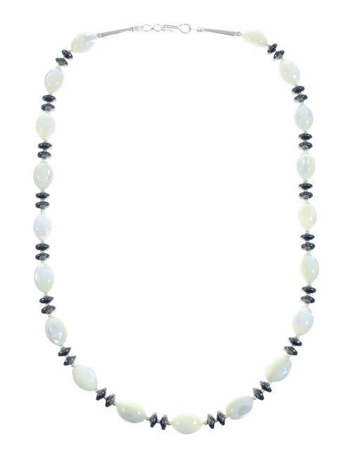 Mother of Pearl and Hematite Genuine Sterling Silver Bead Necklace X10228