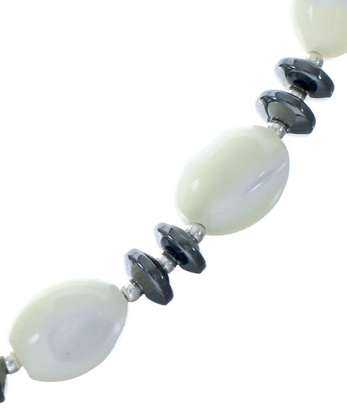 Mother of Pearl and Hematite Genuine Sterling Silver Bead Necklace X10228