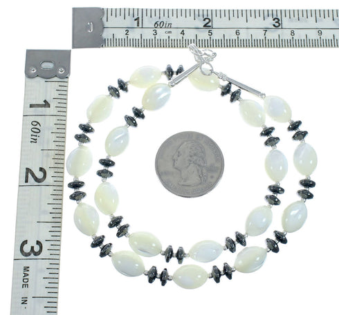 Mother of Pearl and Hematite Genuine Sterling Silver Bead Necklace X10228