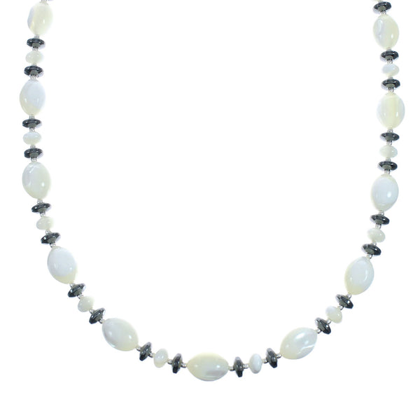 Genuine Sterling Silver Hematite and Mother of Pearl Bead Necklace X10229