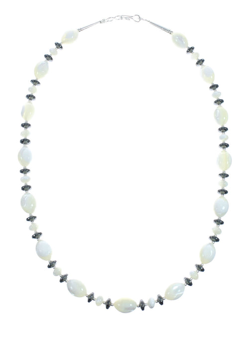 Genuine Sterling Silver Hematite and Mother of Pearl Bead Necklace X10229