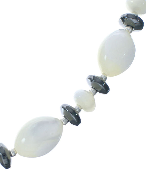 Genuine Sterling Silver Hematite and Mother of Pearl Bead Necklace X10229