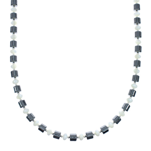 Hematite and Mother of Pearl Genuine Sterling Silver Bead Necklace X10230