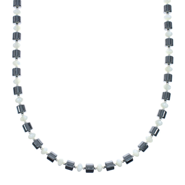 Hematite and Mother of Pearl Genuine Sterling Silver Bead Necklace X10230