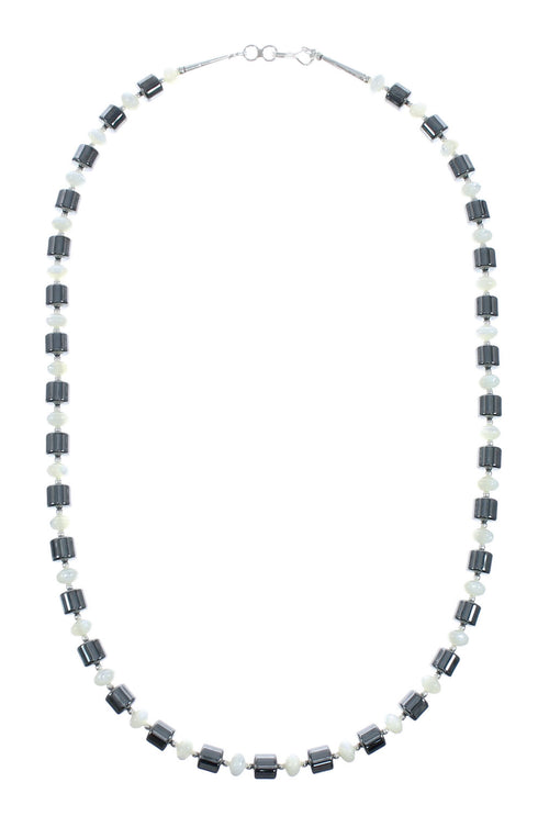 Hematite and Mother of Pearl Genuine Sterling Silver Bead Necklace X10230