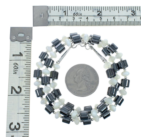 Hematite and Mother of Pearl Genuine Sterling Silver Bead Necklace X10230