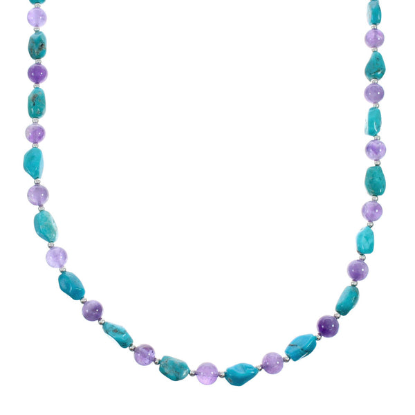 Southwestern Sterling Silver And Amethyst Bead Necklace X10212