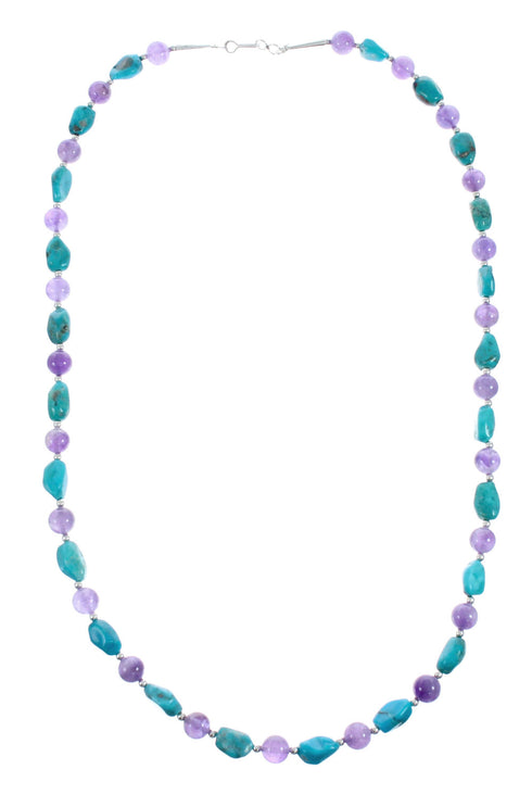 Southwestern Sterling Silver And Amethyst Bead Necklace X10212