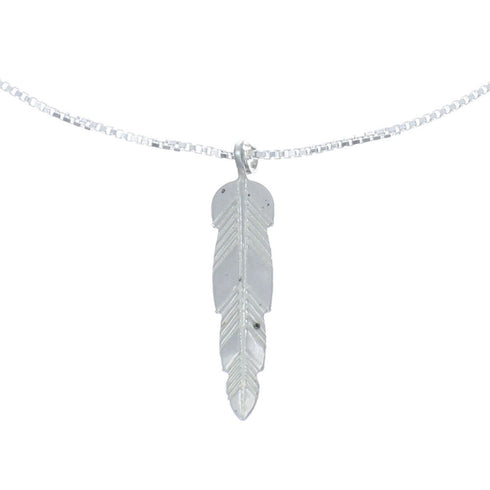 Native American Sterling Silver Feather Pendant Liquid Silver Necklace X10231
