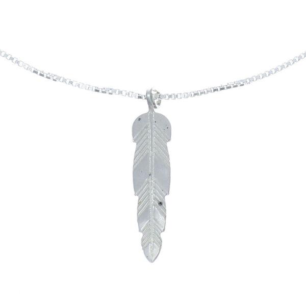 Native American Sterling Silver Feather Pendant Liquid Silver Necklace X10231