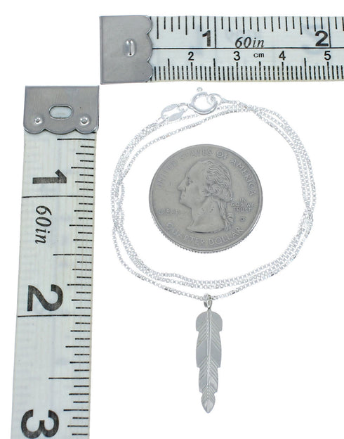 Native American Sterling Silver Feather Pendant Liquid Silver Necklace X10231
