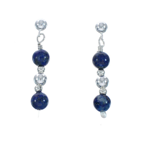 Native American Dangle Sterling Silver Lapis Bead Earrings X10155