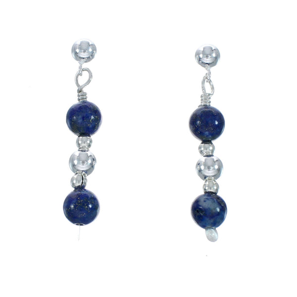 Native American Dangle Sterling Silver Lapis Bead Earrings X10155
