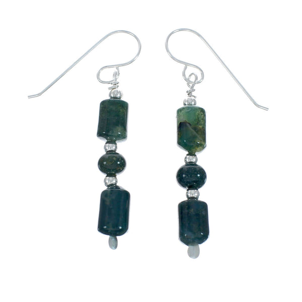 Native American Green Jasper Sterling Silver Bead Earrings X10153