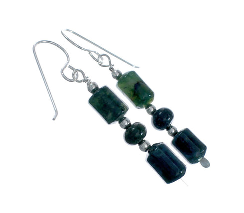 Native American Green Jasper Sterling Silver Bead Earrings X10153